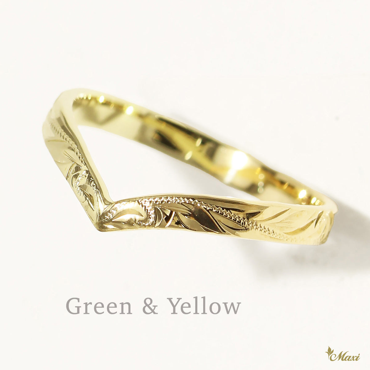 2mm Kohola Whale Tail _Two Tone Ring [14K Gold]  Green & Yellow
