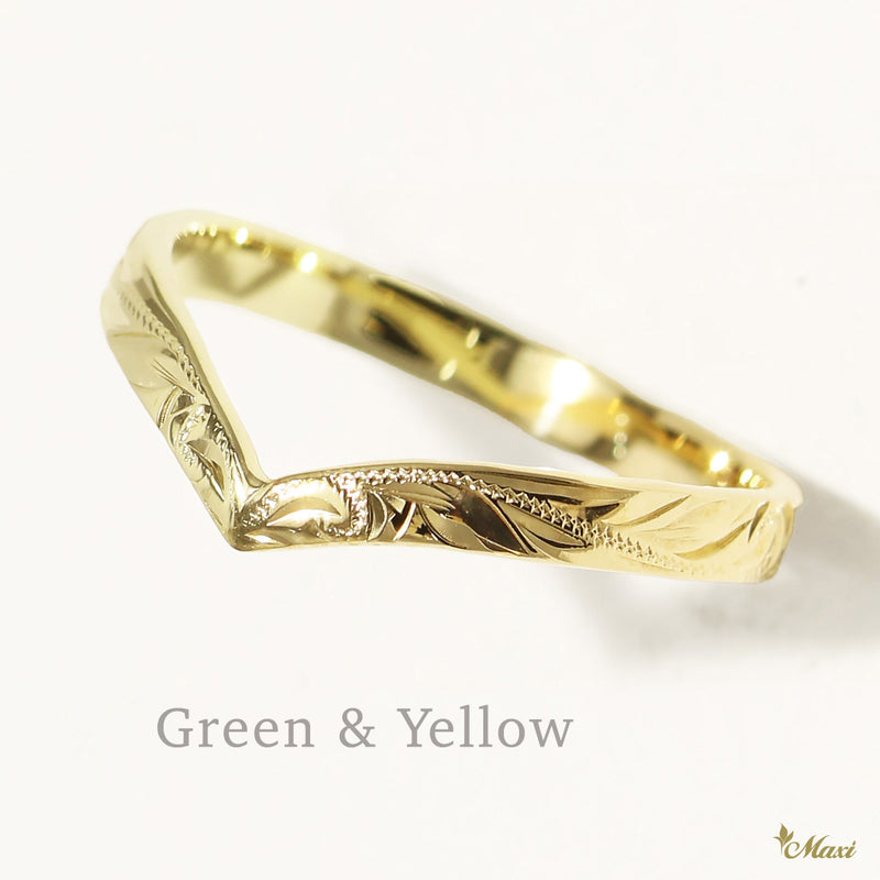 2mm Kohola Whale Tail _Two Tone Ring [14K Gold]  Green & Yellow