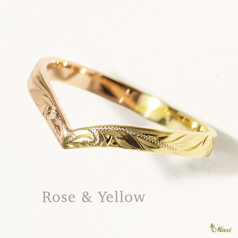 2mm Kohola Whale Tail _Two Tone Ring [14K Gold]  Rose & Yellow