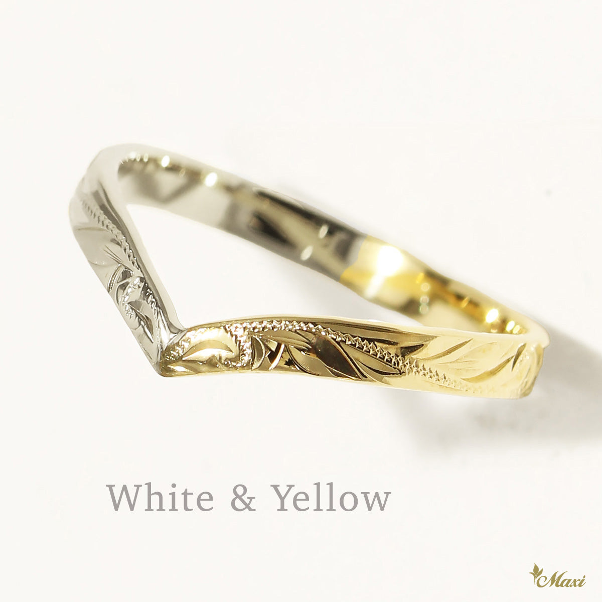 2mm Kohola Whale Tail _Two Tone Ring [14K Gold]  White & Yellow