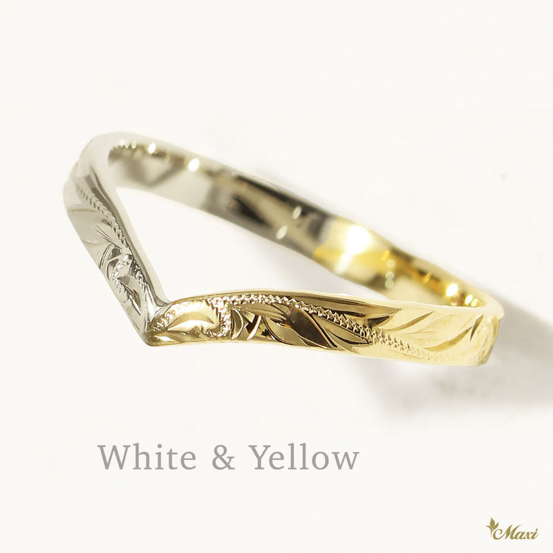 2mm Kohola Whale Tail _Two Tone Ring [14K Gold]  White & Yellow