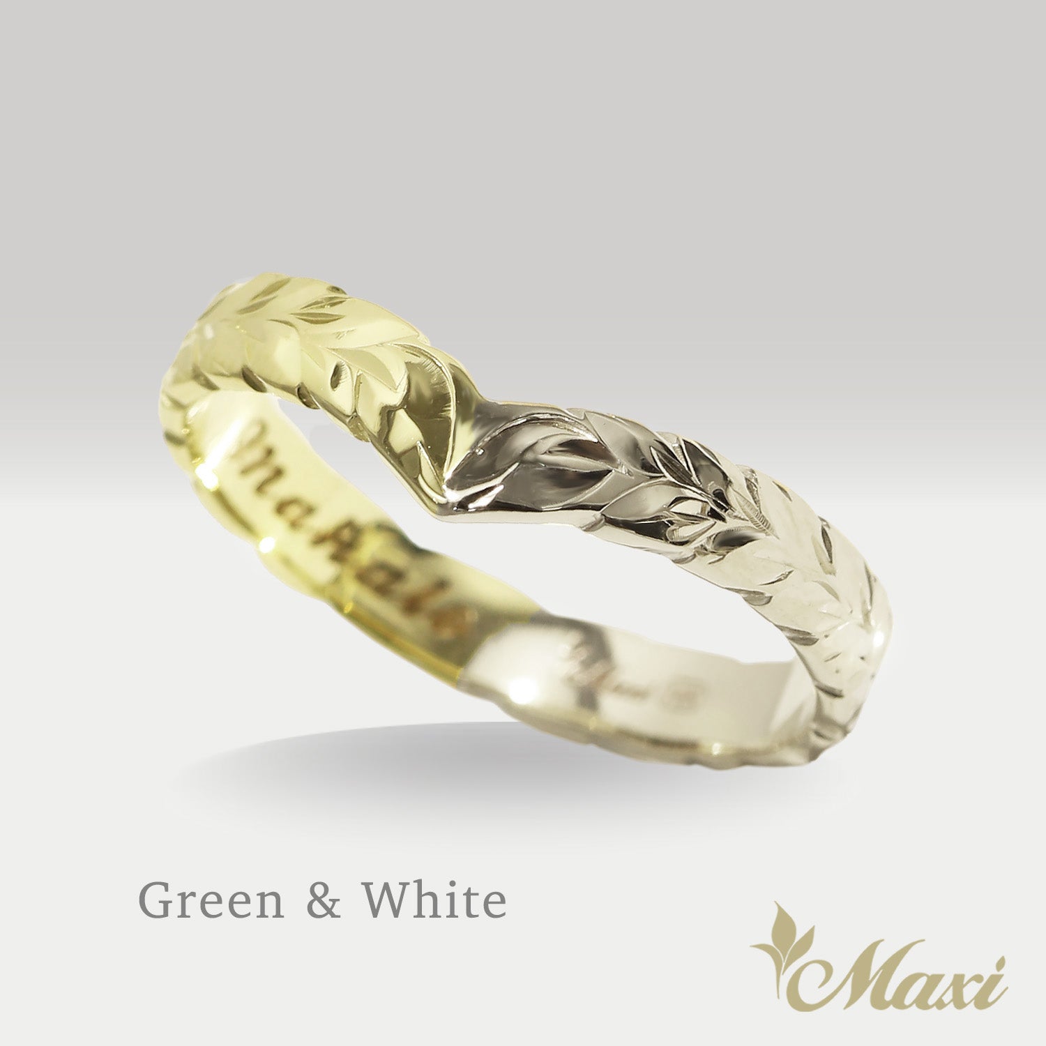 3mm Kohola Whale Tail Ring-Hawaiian Maile Pattern-Cutout-Two tone [14K Gold] 