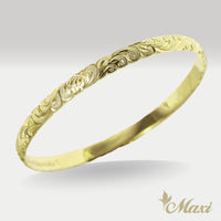 6mm Closed Bangle Bracelet_Scroll & Honu　[14K/18K/Platinum Gold]