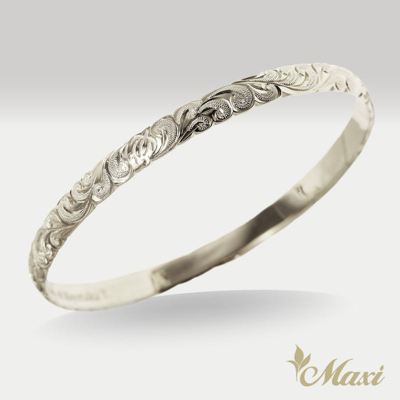 6mm Closed Bangle Bracelet_Scroll & Honu　[14K/18K/Platinum Gold]
