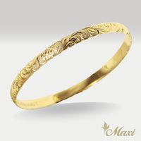 6mm Closed Bangle Bracelet_Scroll & Honu　[14K/18K/Platinum Gold]