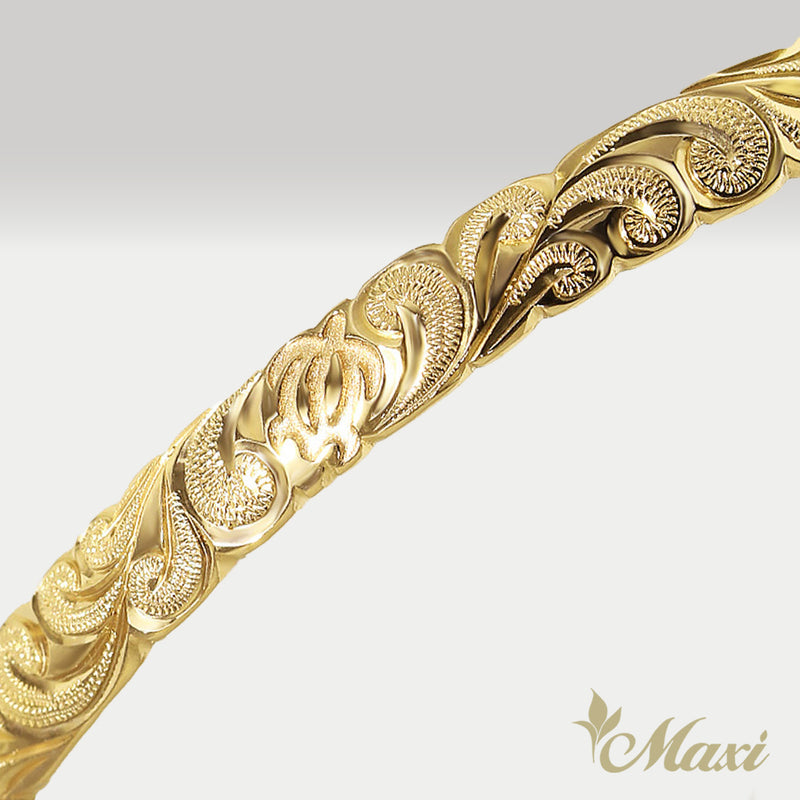6mm Closed Bangle Bracelet_Scroll & Honu　[14K/18K/Platinum Gold]