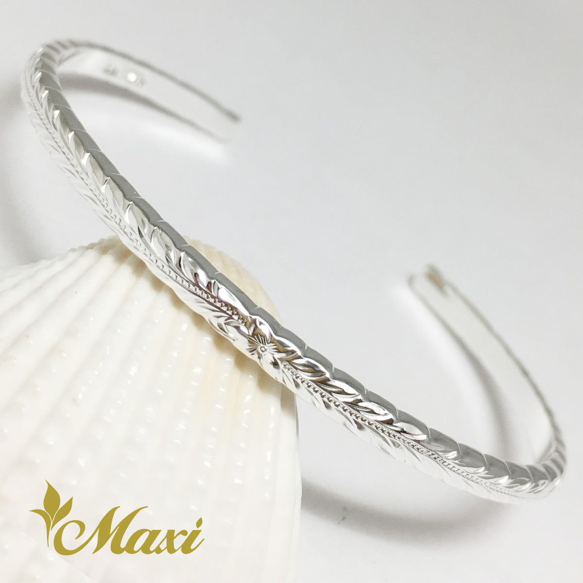 3mm Bangle Bracelet_1mm Thick - Old Maile Design [Silver 925]_ B0523 _ QQ