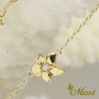 [14K/18K Gold] Hawaiian Plumeria Flower Bracelet/Anklet with Diamond-Large (B0557-Large)