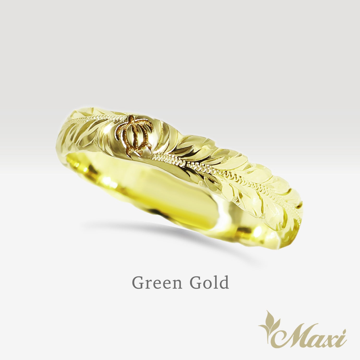 4mm & 5mm Maile Lei & Honu_Hawaiian Sea Turtle Couple Rings [14K/18K Gold/Platinum]