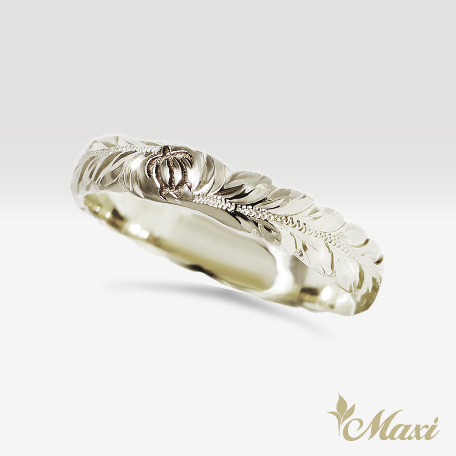 4mm & 5mm Maile Lei & Honu_Hawaiian Sea Turtle Couple Rings [14K/18K Gold/Platinum]