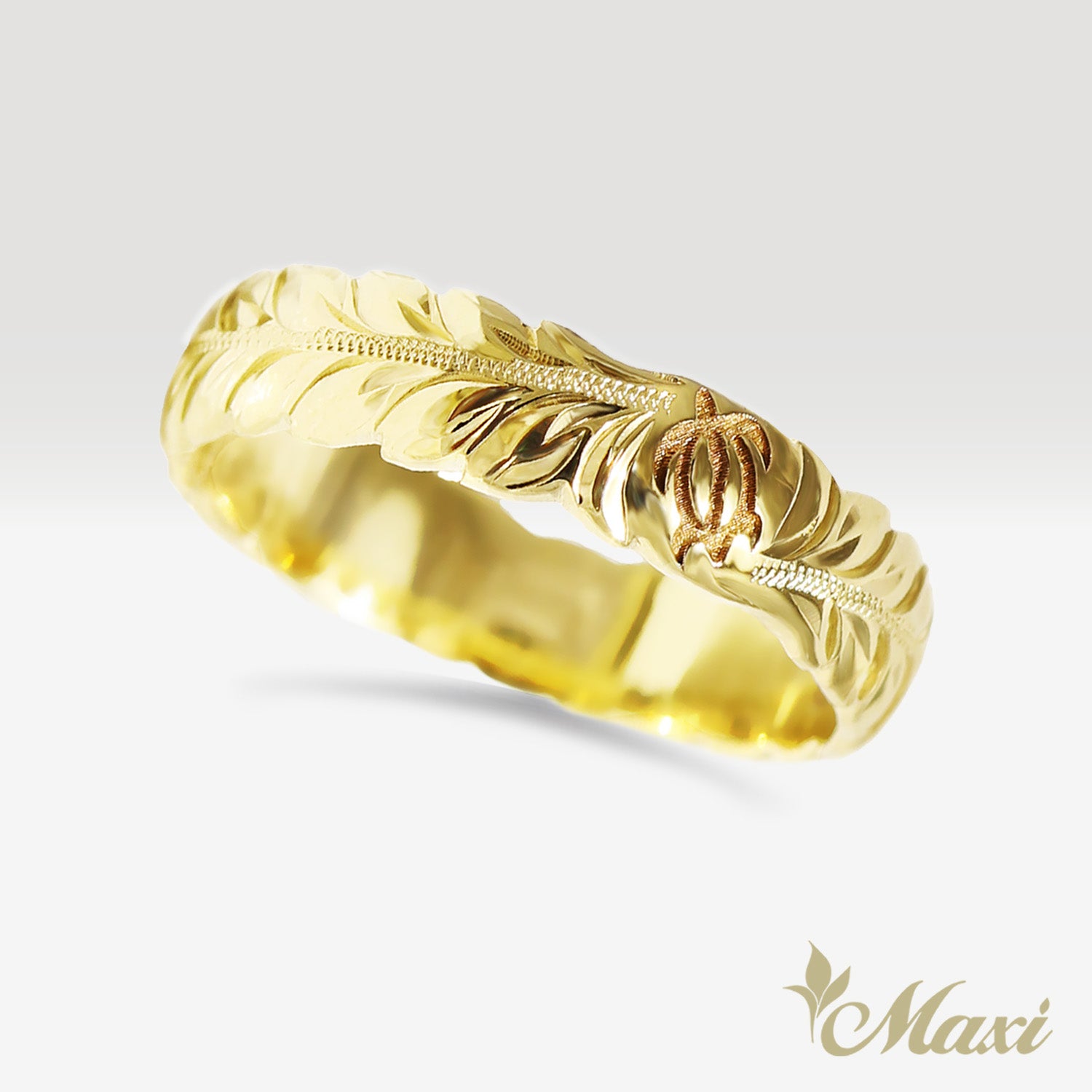 5mm Maile Lei & Honu_Hawaiian Sea Turtle Ring [14K/18K Gold/Platinum]