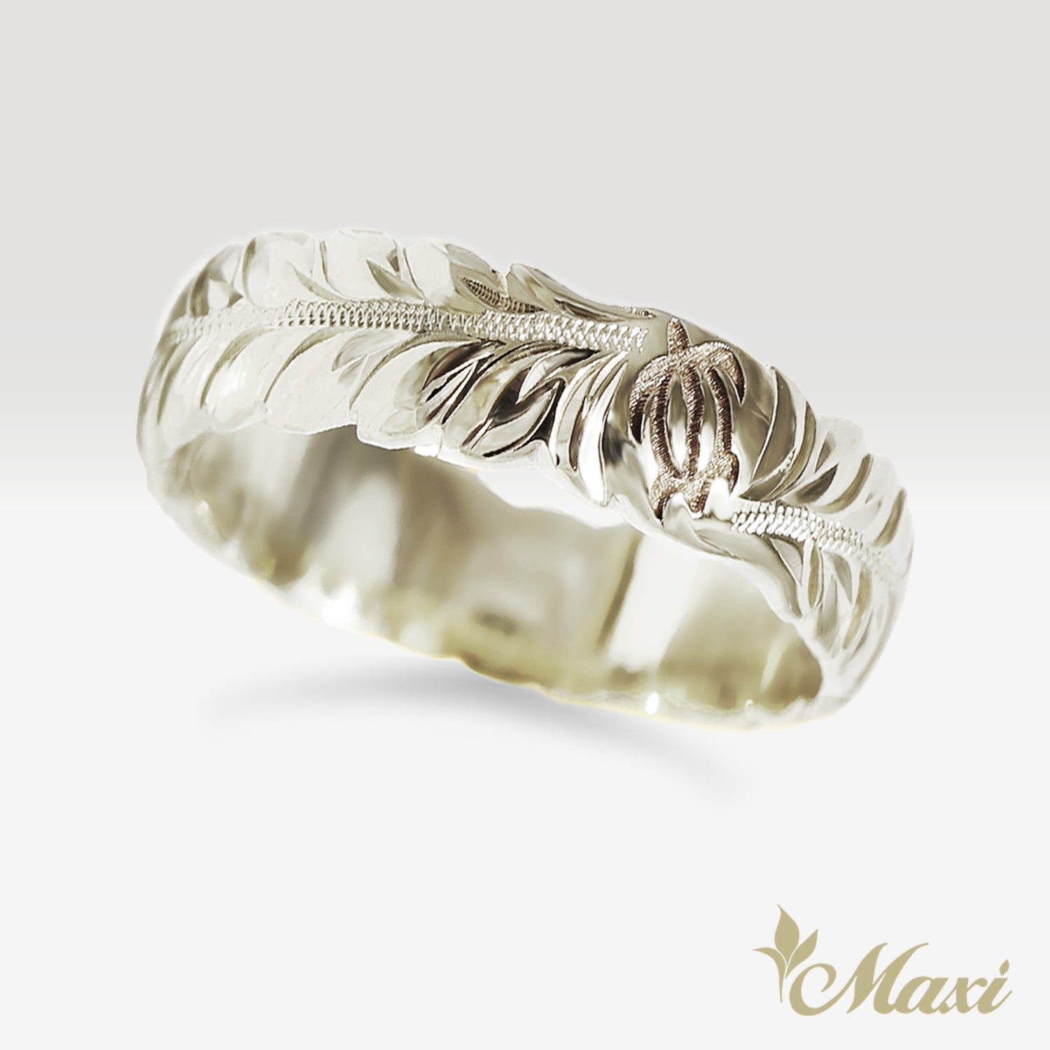 6mm Maile Lei & Honu_Hawaiian Sea Turtle Ring [14K/18K Gold/Platinum]