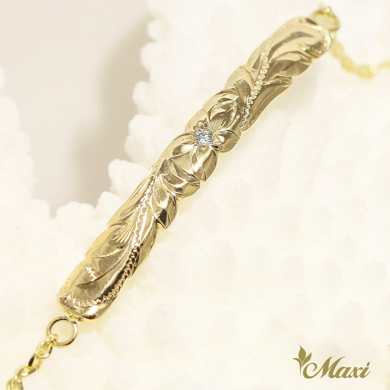 [14K Gold] 4mm x 30mm Diamond ID Bracelet_Large ( ID-L Dia)　