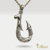 Double Side Engraving Fish Hook Pendant-Large [Black Chrome Silver 925]