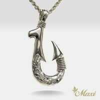 Double Side Engraving Fish Hook Pendant-Large [Black Chrome Silver 925]