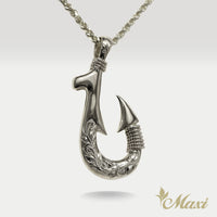 Double Side Engraving Fish Hook Pendant-Small [Black Chrome Silver 925]