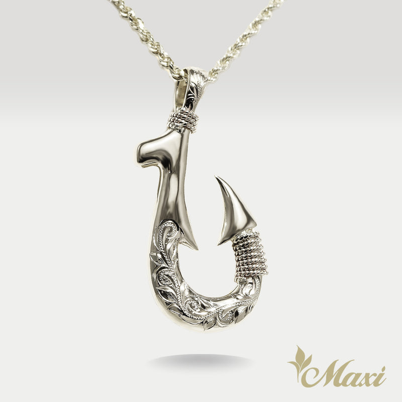 Double Side Engraving Fish Hook Pendant-Small [14K/18K Gold]