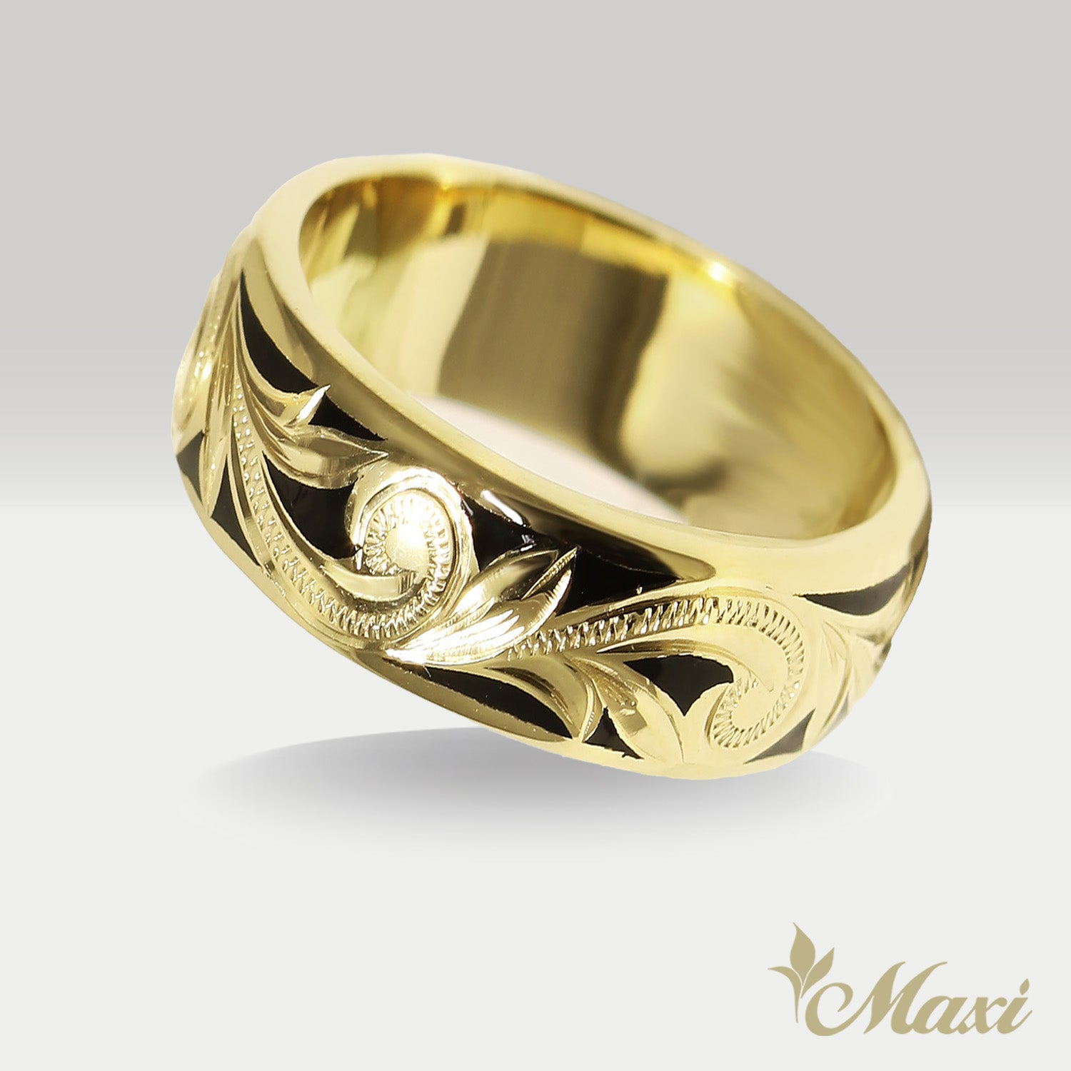 [14K/18K Gold] Black Enamel 8mm Ring (R0439_8mm)