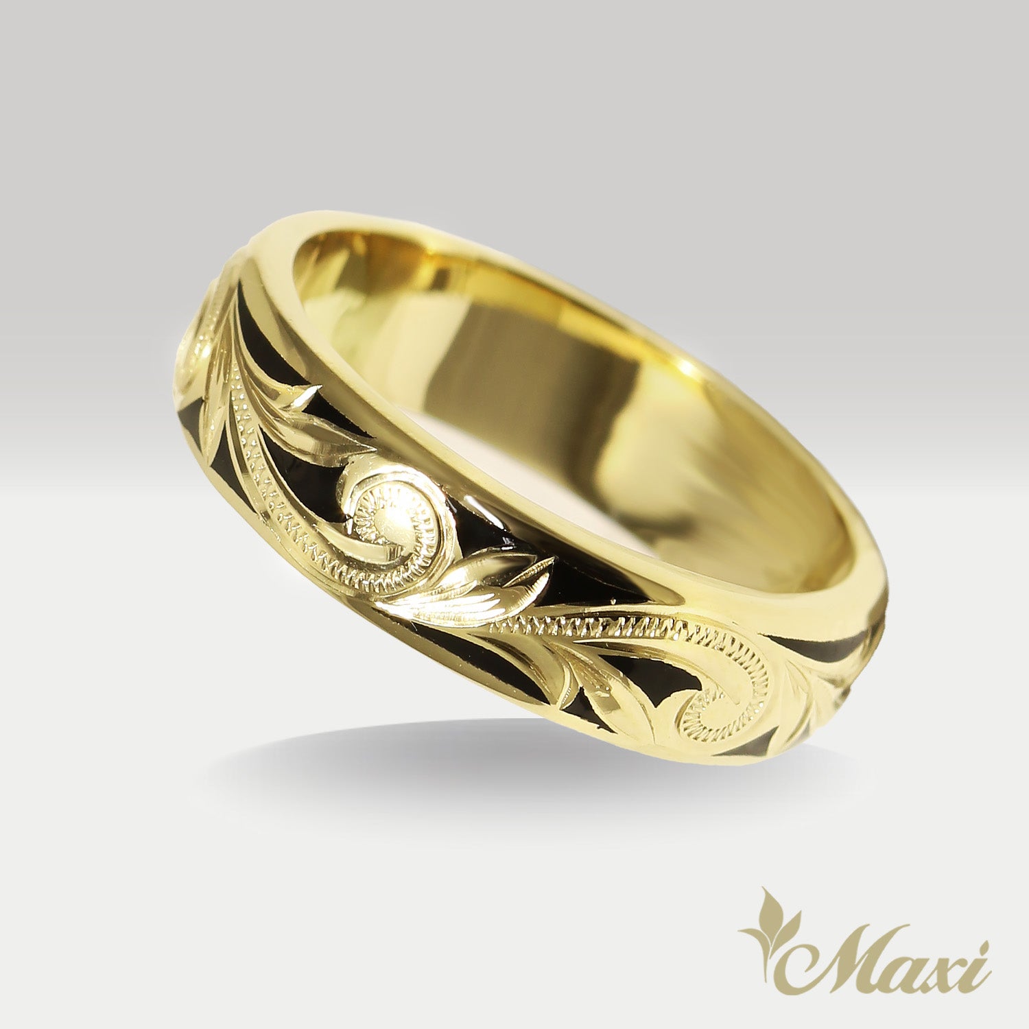 [14K/18K Gold] Black Enamel 6mm Ring (R0439)