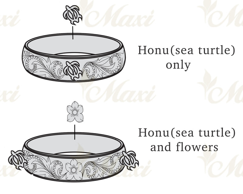 6mm Closed Bangle Bracelet_Scroll & Honu　[14K/18K/Platinum Gold]