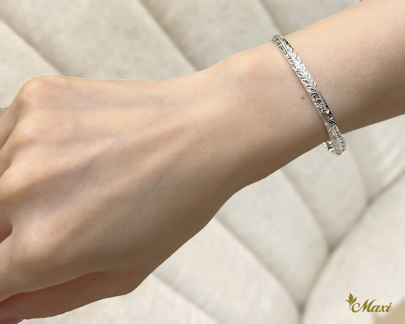 [Silver 925] 4mm Barrel Bangle Bracelet - Maile Design (B0526)