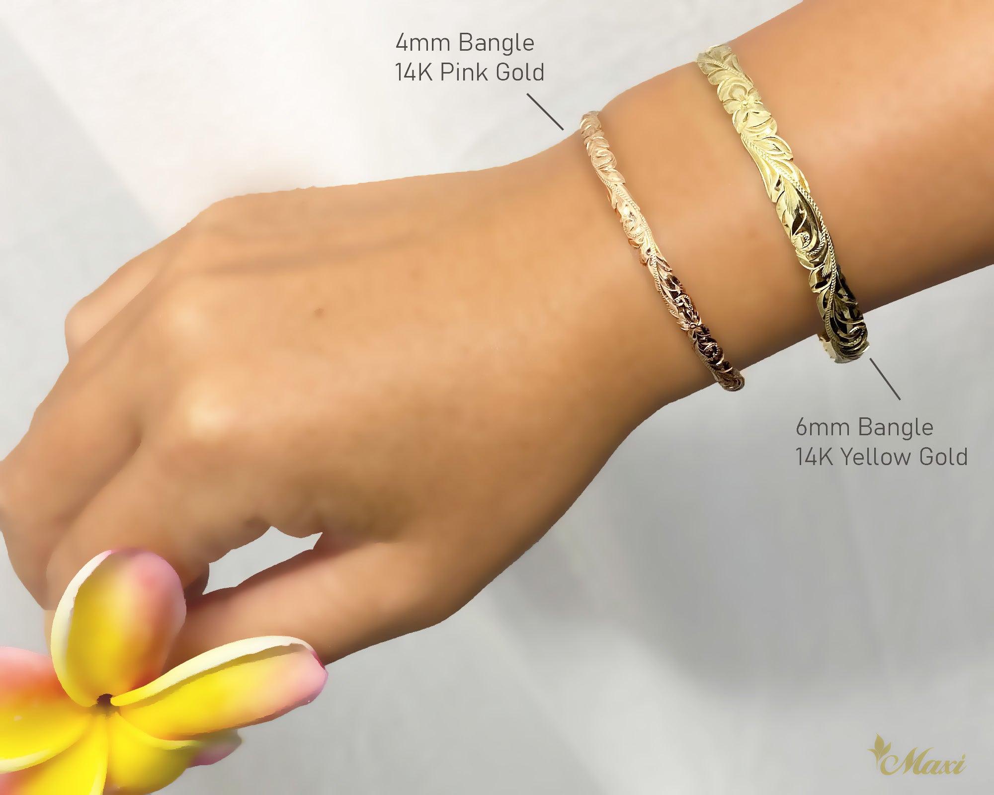 6mm Open Bangle Bracelet_Barrel Shape_Cut Out Edge [14K/18K Gold]