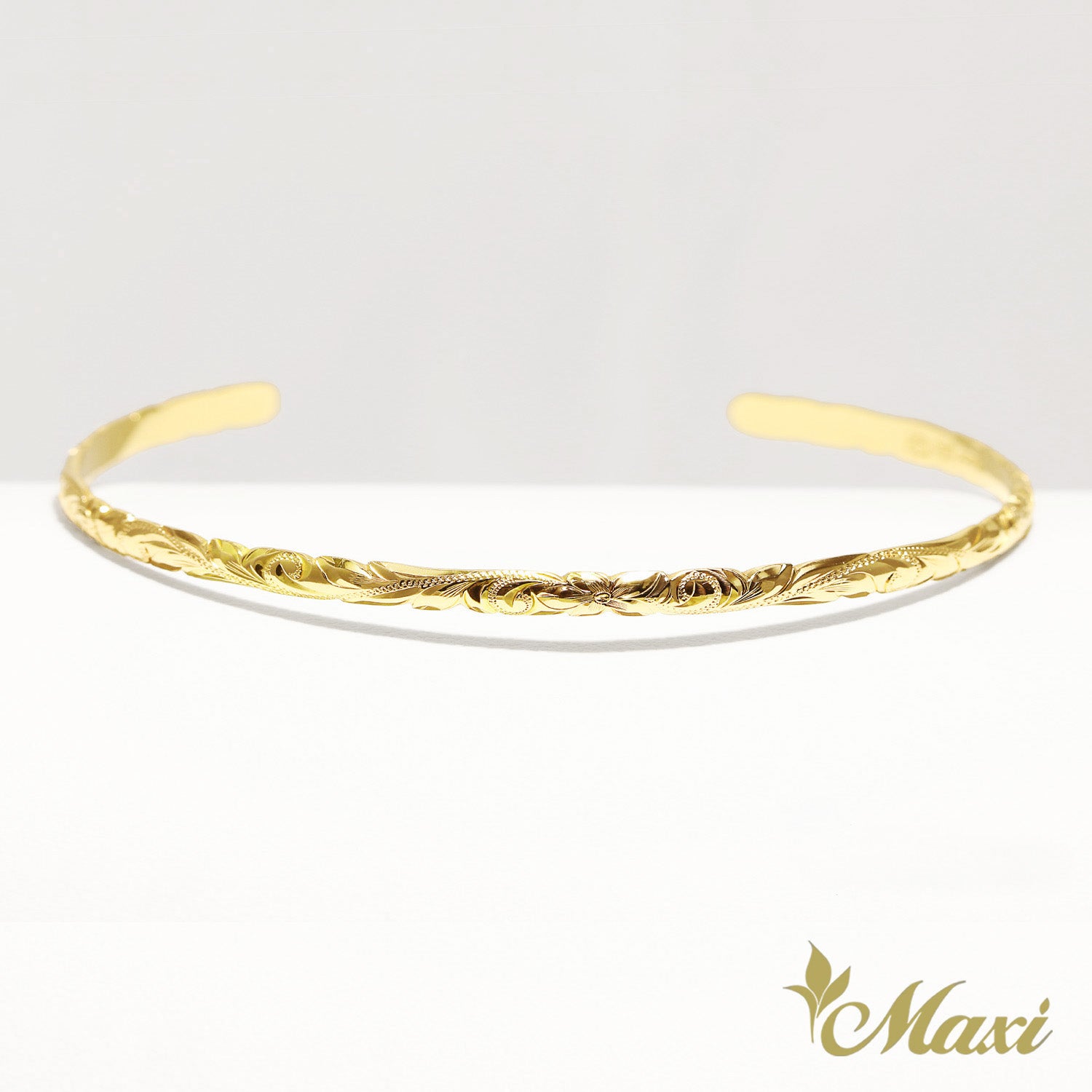 3mm Open Bangle Bracelet_Barrel Shape_Cut Out Edge [14K/18K Gold]