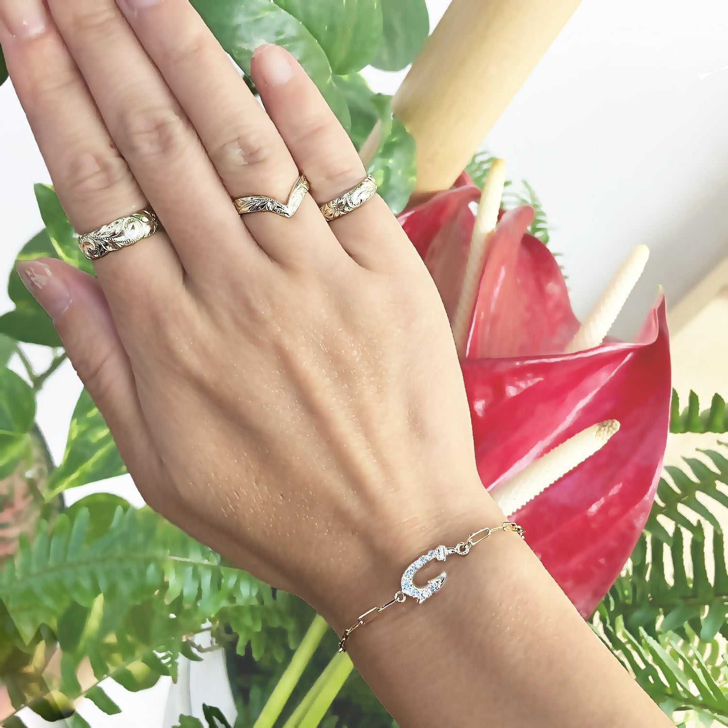 Fish Hook Bracelet with Diamond_Small_Paper Clip Chain [14K Gold]