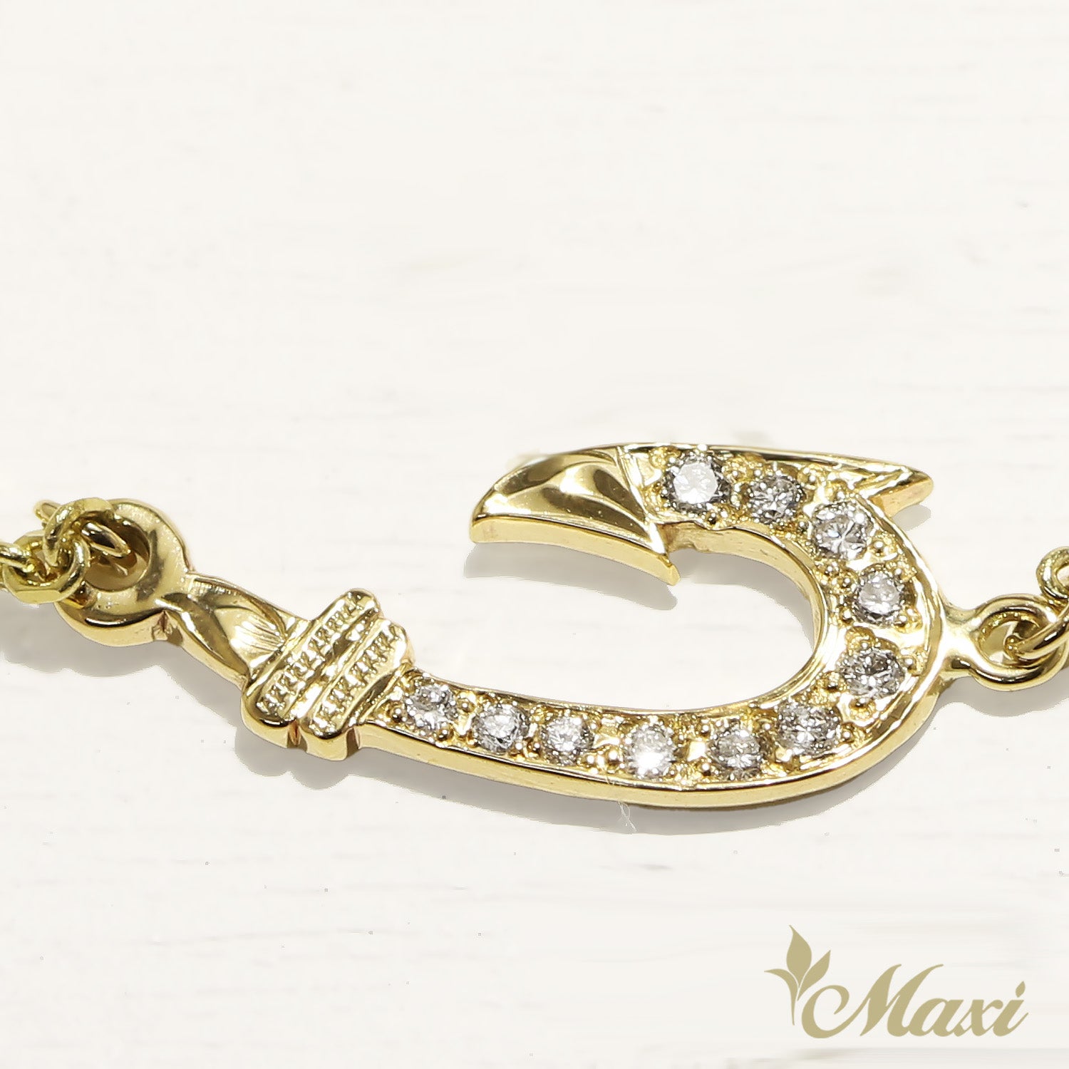 Fish Hook Bracelet with Diamond_Small_Paper Clip Chain [14K Gold]