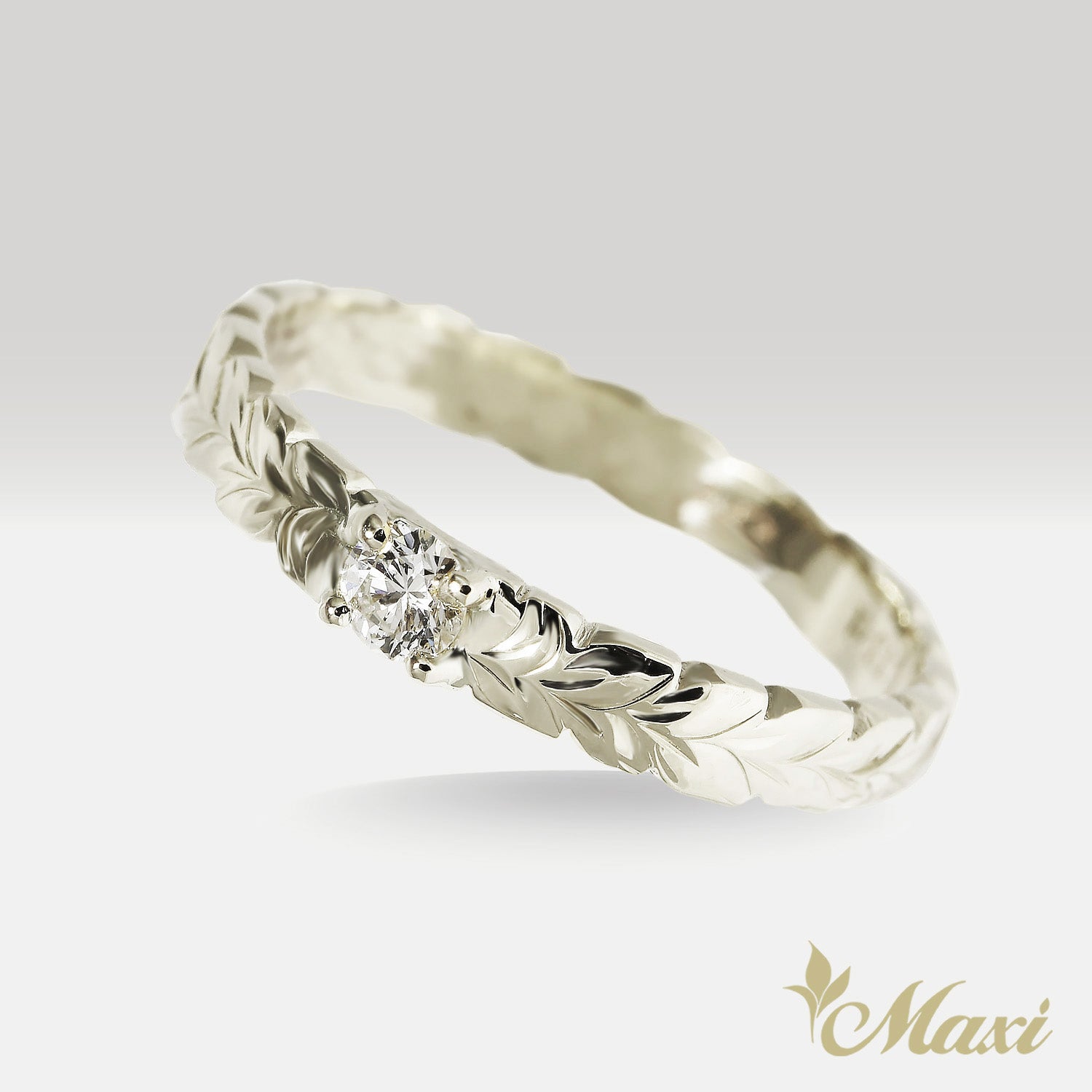 0.11 Carat Round Lab-Grown Diamond Maile Leaf Ring [14K/18K Gold/Platinum]