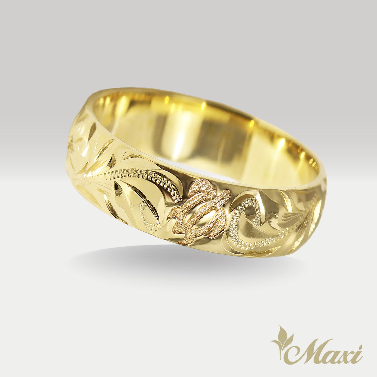 Honu Hawaiian Sea Turtle Ring [6mm, 14K/18K Gold/Platinum]