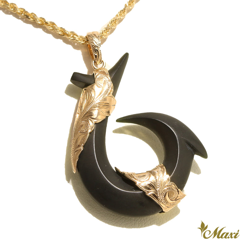 Black Jade Hawaiian Fish Hook-Large [14K/18K Gold]