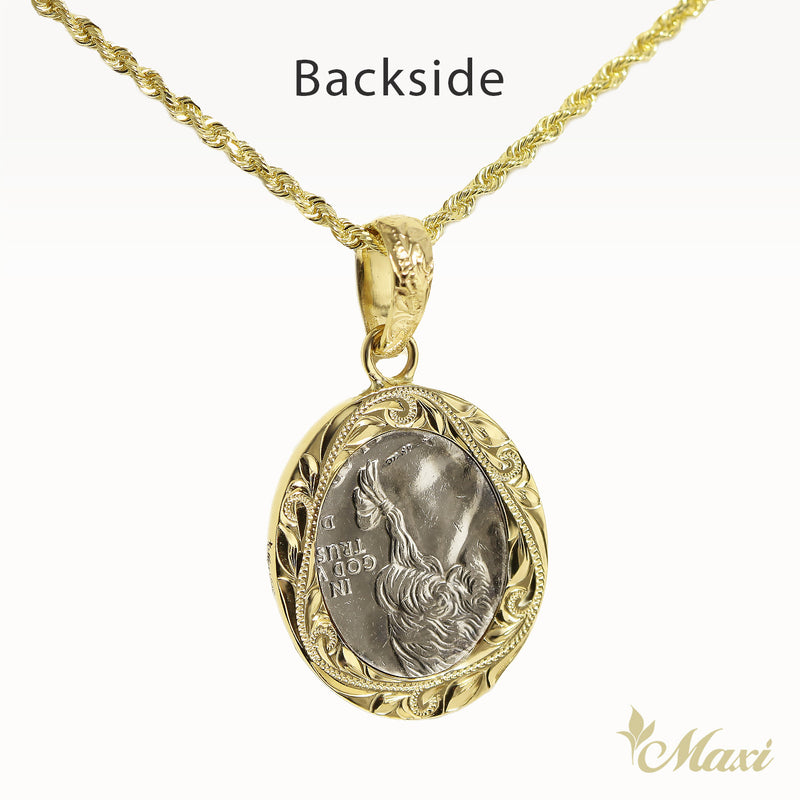 King Kamehameha Coin Oval Pendant [14K/18K Gold]