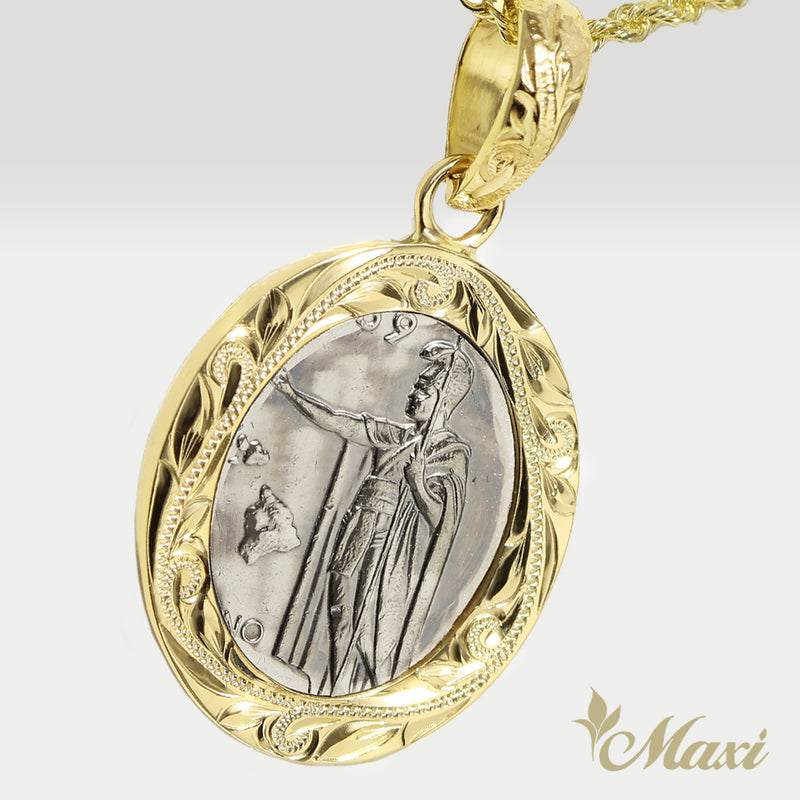 King Kamehameha Coin Oval Pendant [14K/18K Gold]