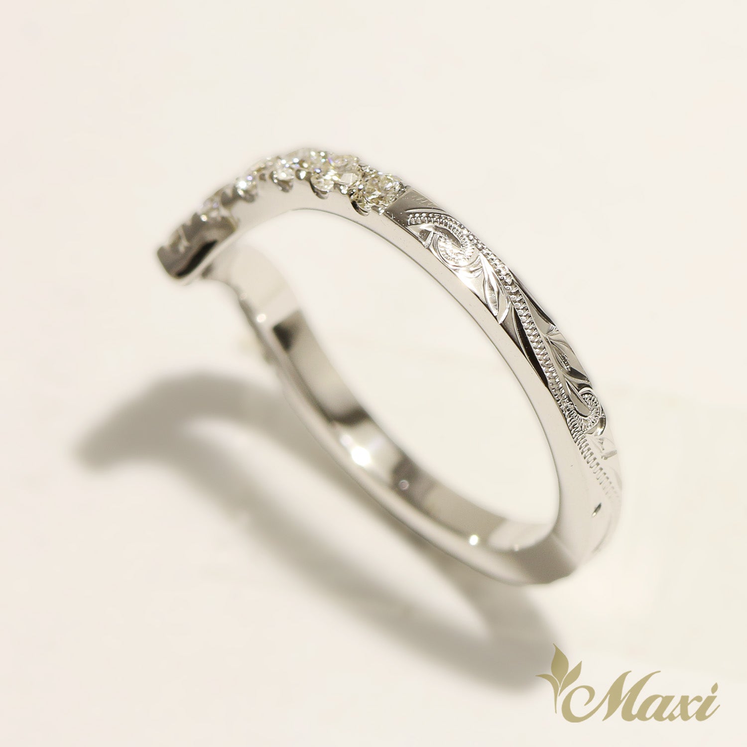 2mm Kohola Whale Tail_Half Eternity Diamond Ring [14K/18K Gold]