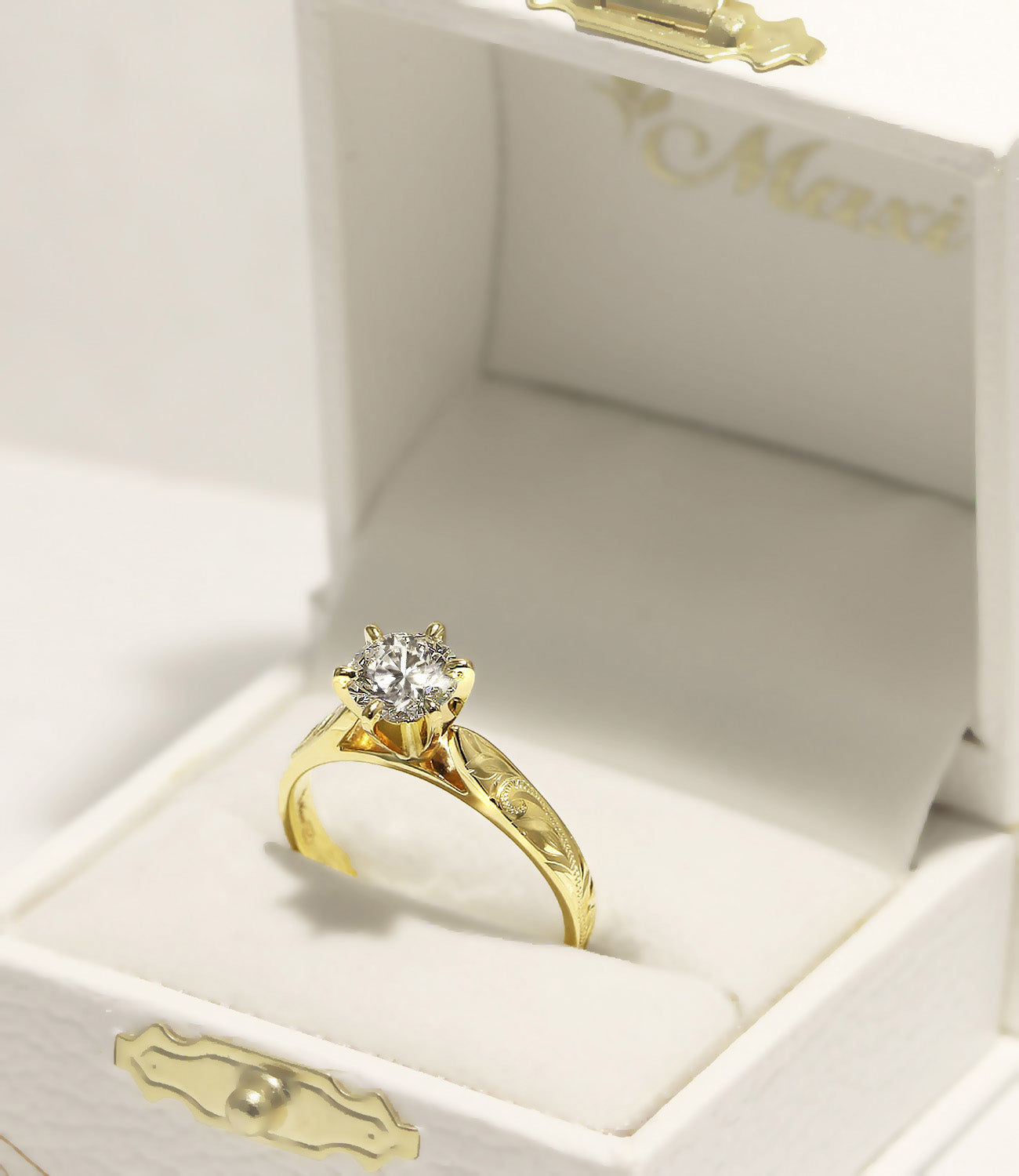 1 Carat Rond Lab-Grown Diamond Hawaiian Engraved Solitaire Ring [14K/18K Gold]