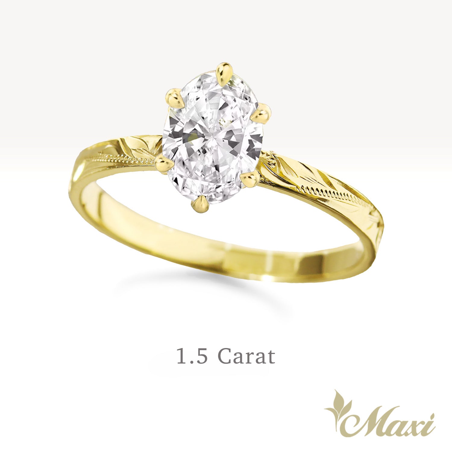 1 Carat Oval Lab-Grown Diamond Hawaiian Engraved Solitaire_Flat Ring [14K/18K Gold/Platinum]