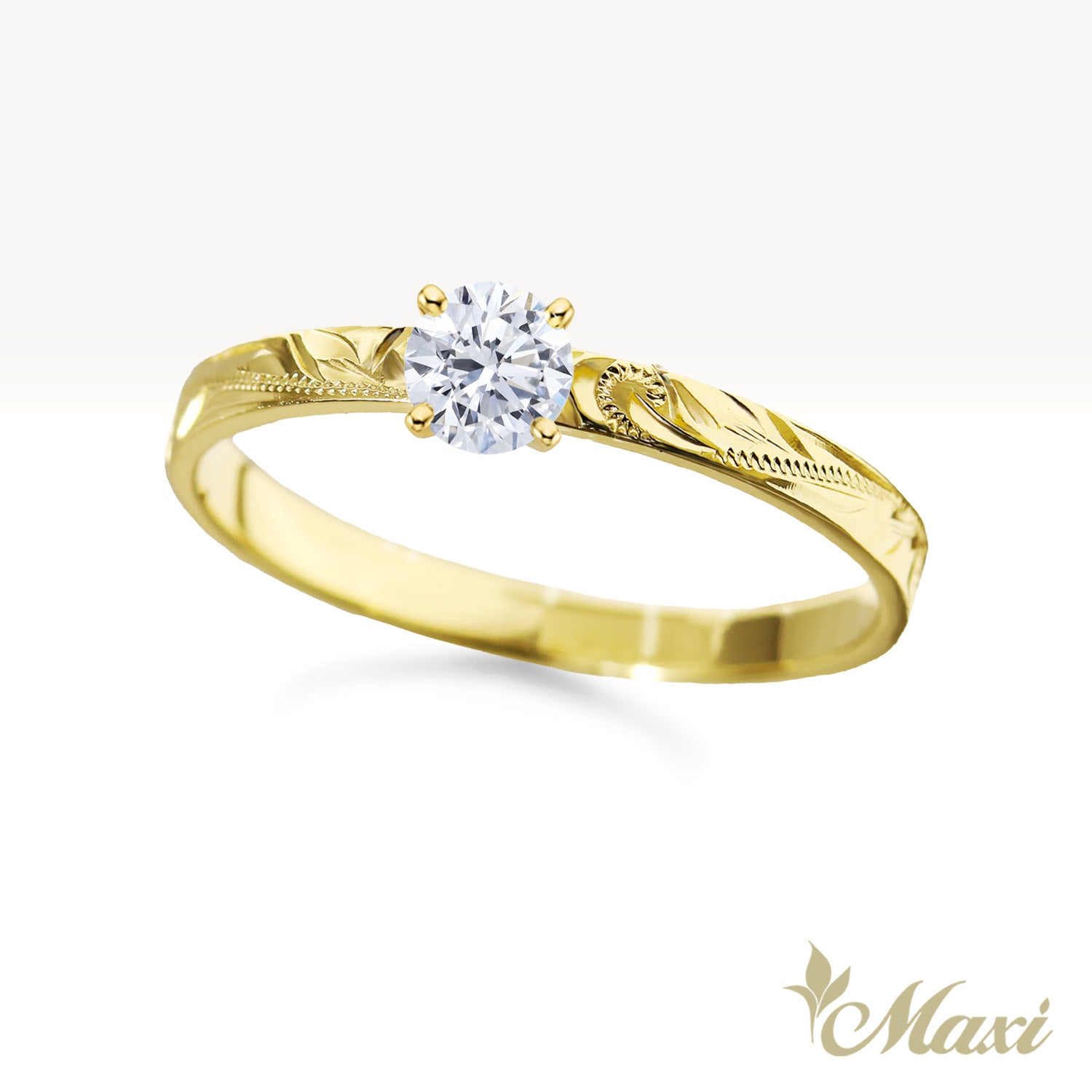 0.25 Carat Round Lab-Grown Diamond Hawaiian Engraved Solitaire_Flat Ring [14K/18K Gold/Platinum]