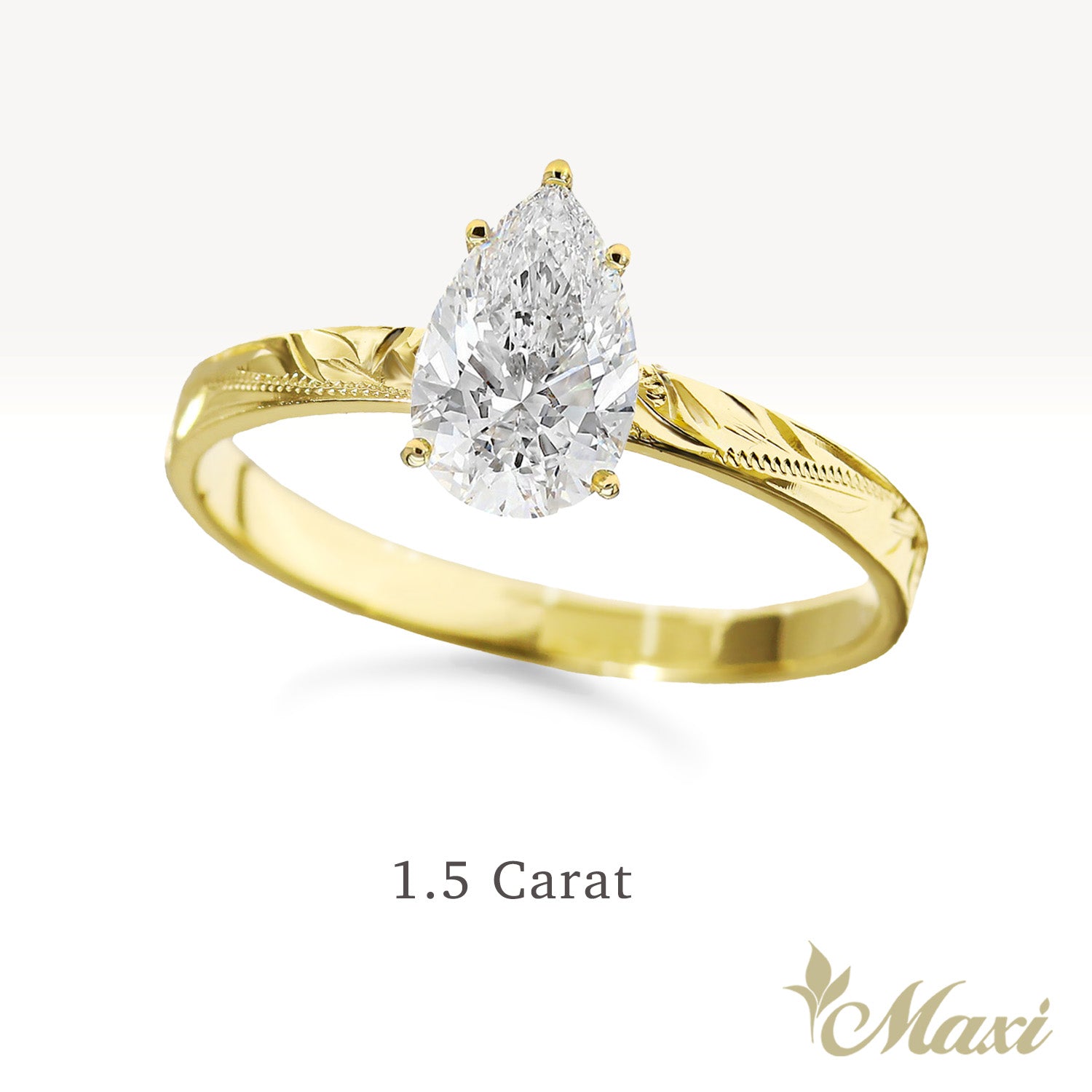 1 Carat Pear Lab-Grown Diamond Hawaiian Engraved Solitaire_Flat Ring [14K/18K Gold/Platinum]