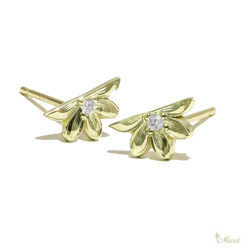 [14K Gold] Naupaka Flower Diamond Stud Pierced Earring*Made-to-order* (TRD-E-NF)