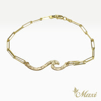 Nalu Wave Bracelet with Paper Clip Chain [14K Gold]