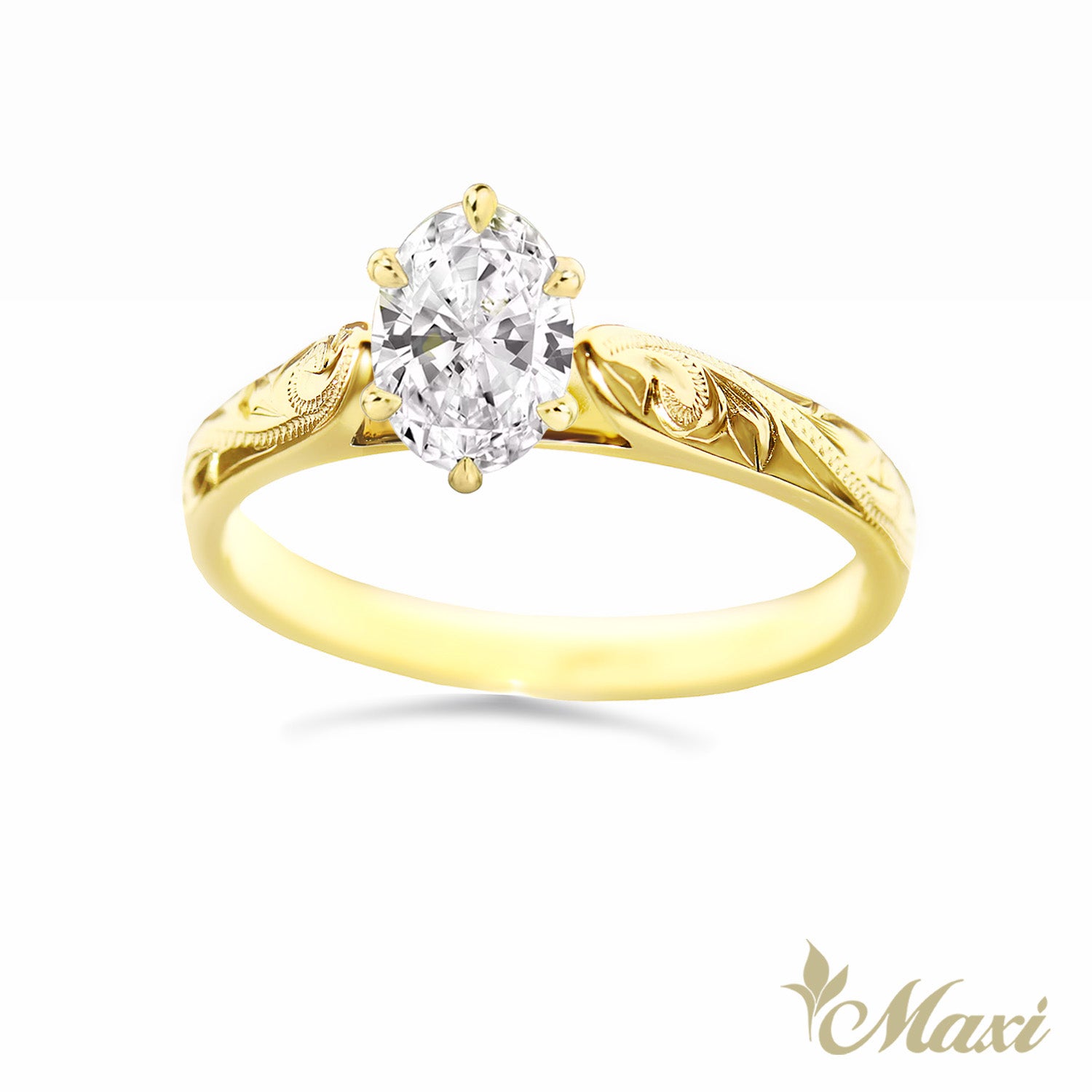 1 Carat Oval Lab-Grown Diamond Hawaiian Engraved Solitaire Ring [14K/18K Gold]