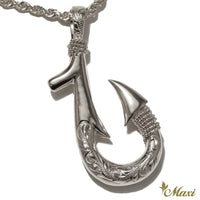 Fish Hook Pendant Large-Double Side Engraving [Black Chrome Silver 925]