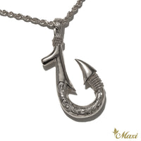 Fish Hook Pendant Small-Double Side Engraving [Black Chrome Silver 925]