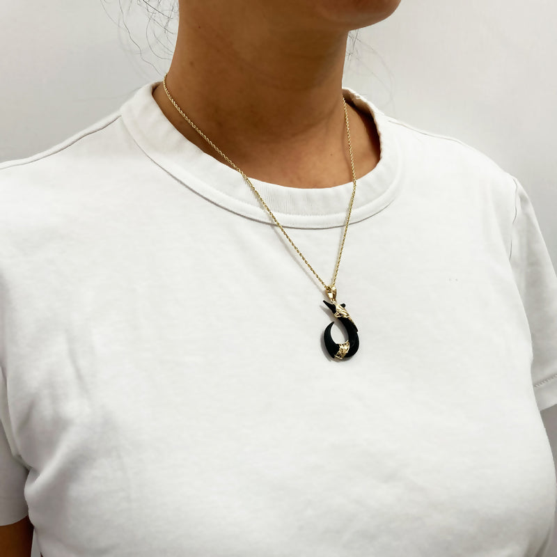 Black Jade Fish Hook Pendant-Small [14K/18K Gold]