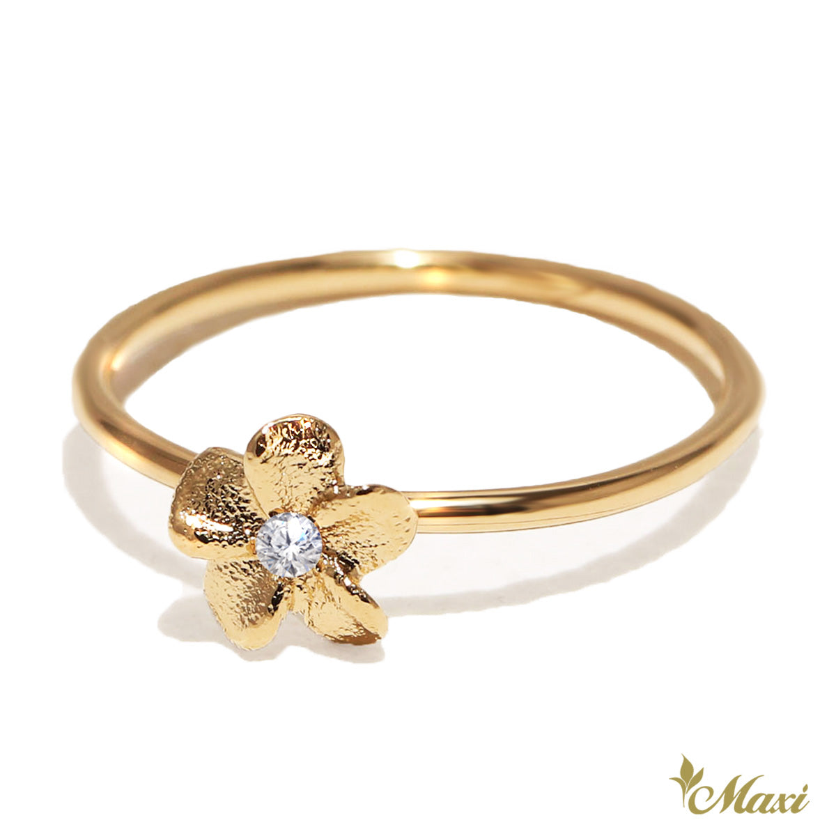 Matte Plumeria Flower Ring with Diamond_Small [14K/18K Gold]