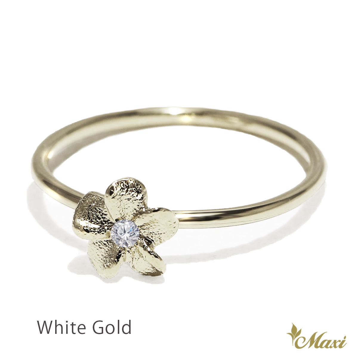 Matte Plumeria Flower Ring with Diamond_Small [14K/18K Gold]