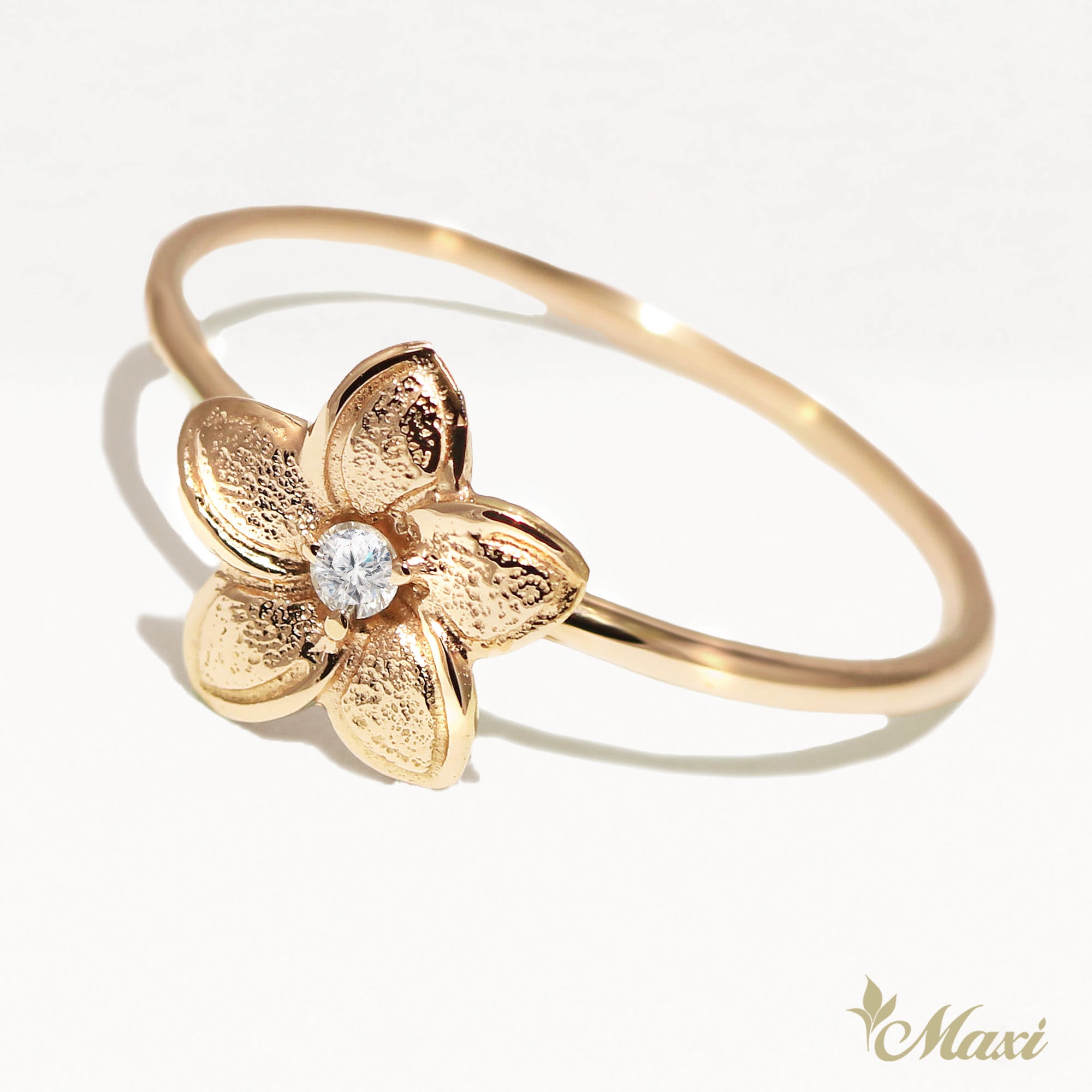 Matte Plumeria Flower Ring with Diamond_Large [14K/18K Gold]