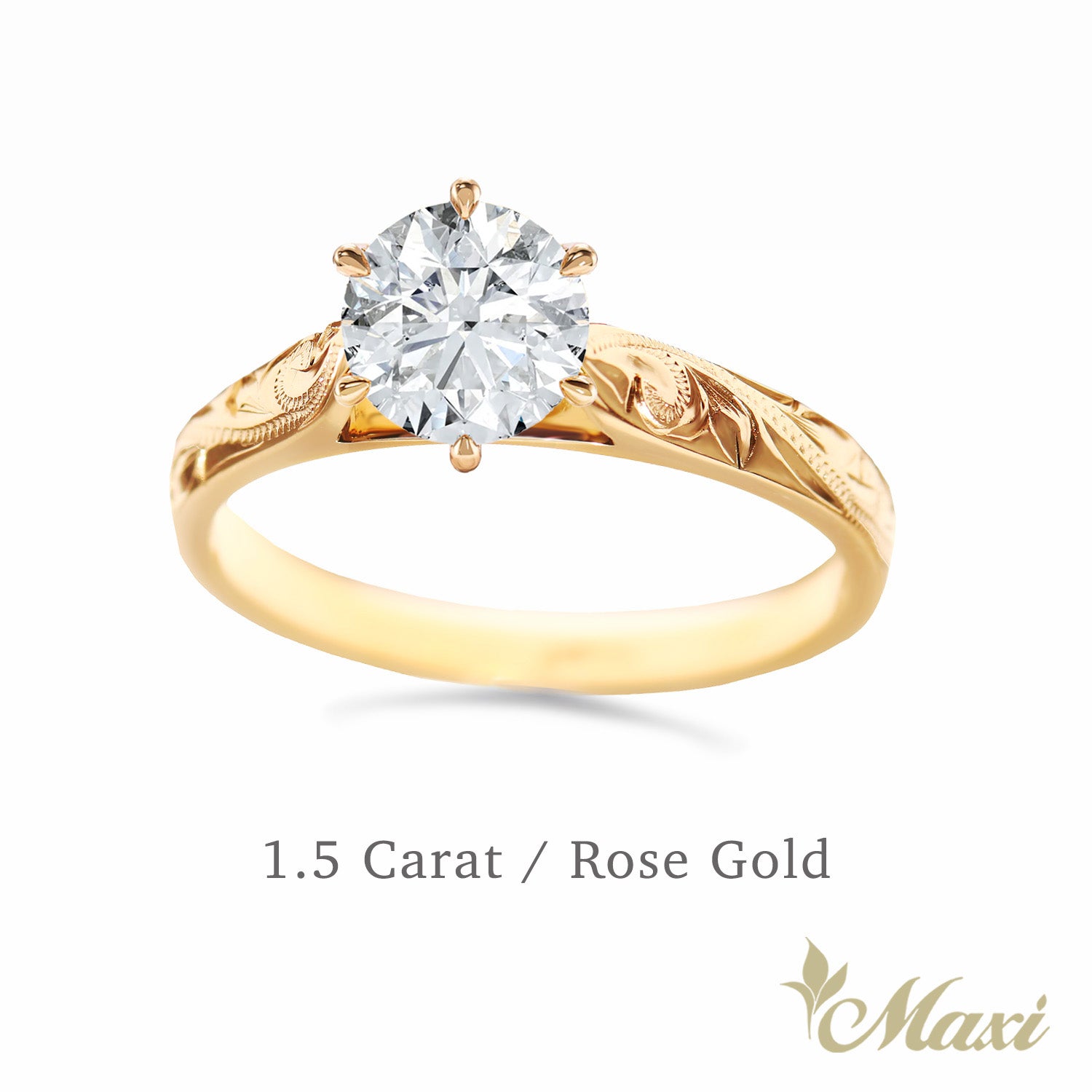 1 Carat Rond Lab-Grown Diamond Hawaiian Engraved Solitaire Ring [14K/18K Gold]