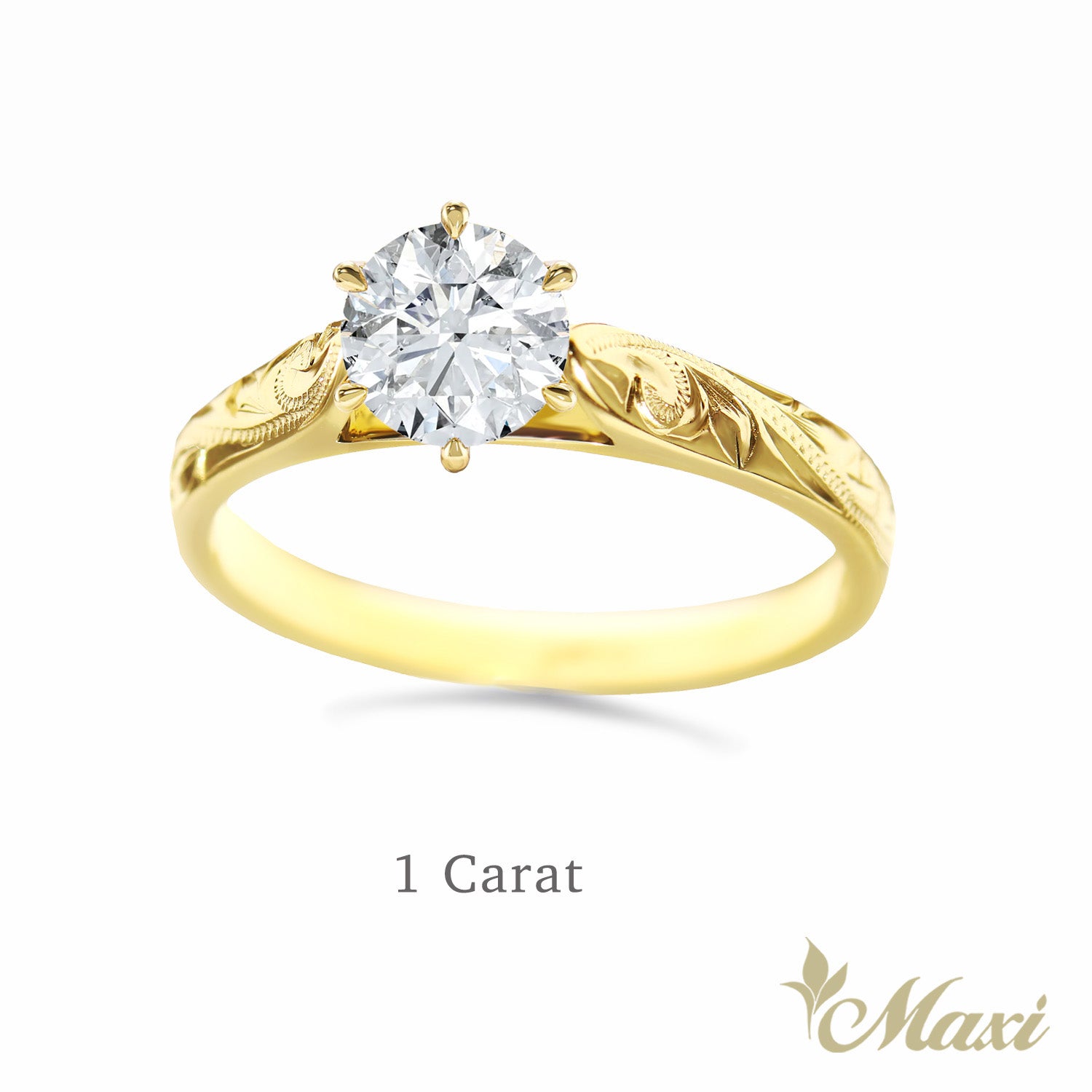 1 Carat Rond Lab-Grown Diamond Hawaiian Engraved Solitaire Ring [14K/18K Gold]